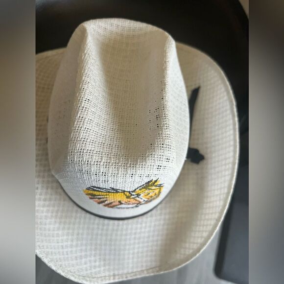 Kids White Straw Cowboy Hat with Horse Rodeo Summer Spring Fall Cap - Picture 5 of 9